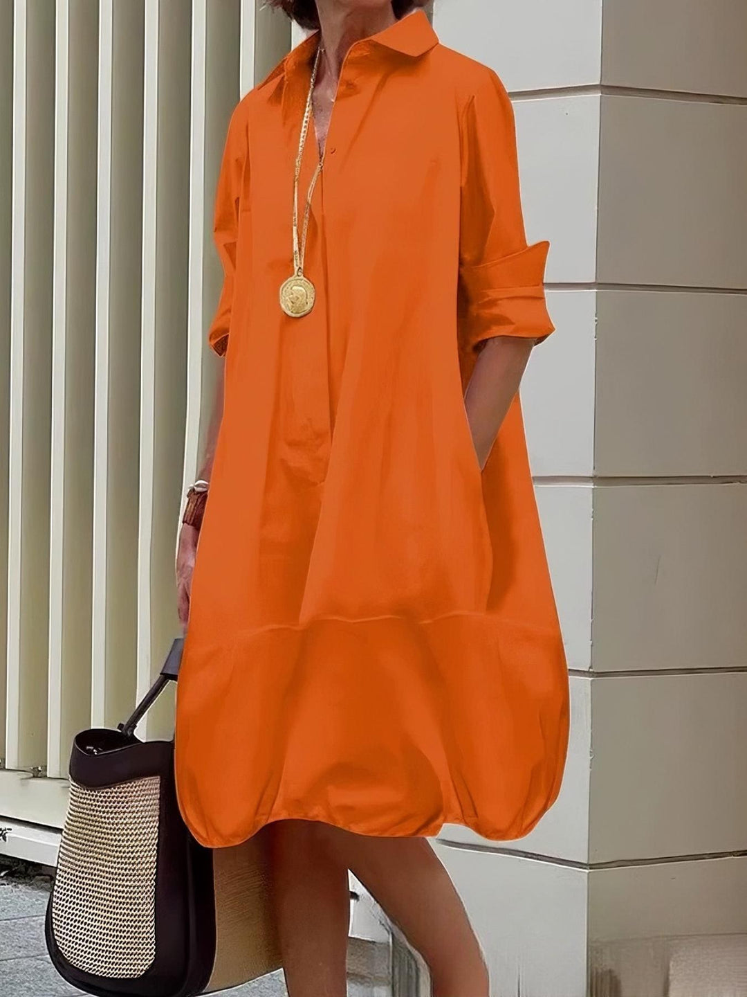 Damen Lässiges Hemdblusenkleid mit weit geschnittenem Saum Nord Taschen