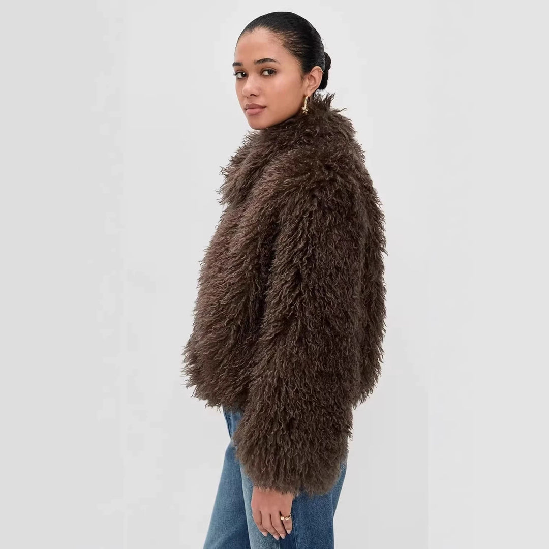 Damen kurzer shaggy Kunstpelz-Blouson mit dichtem Hochflor Nord Taschen