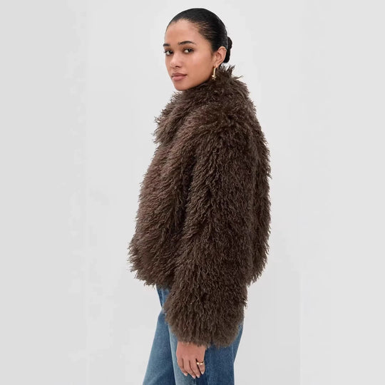 Damen kurzer shaggy Kunstpelz-Blouson mit dichtem Hochflor Nord Taschen