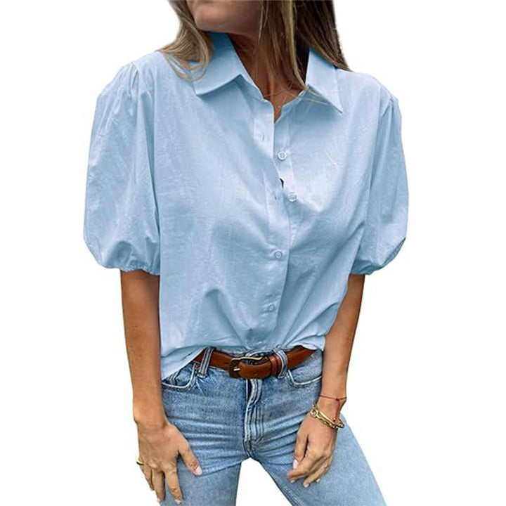 Damen Bluse mit Puffärmeln und klassischem Kragen