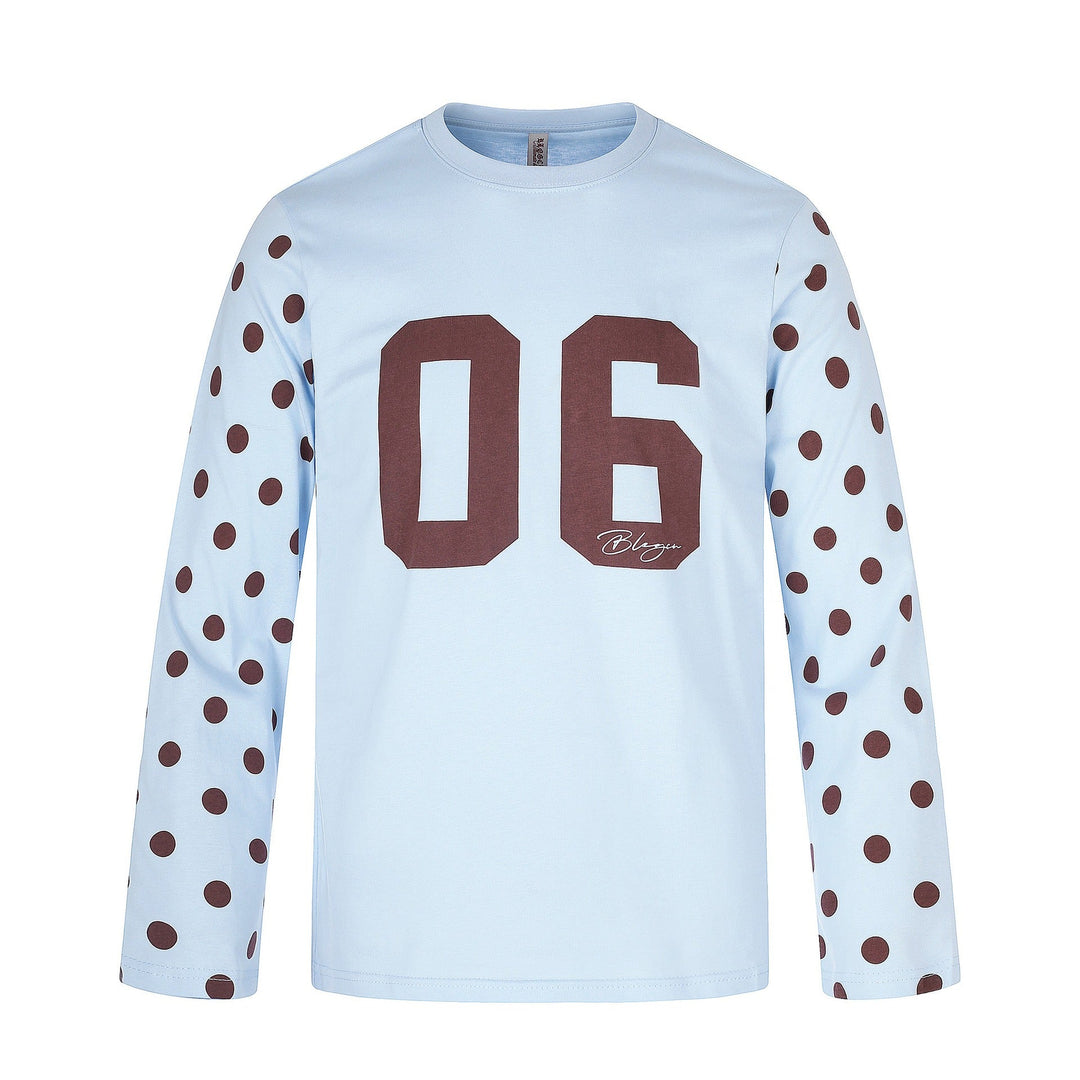 Damen Langärmliges Statement-Shirt mit Polka‑Dot-Ärmeln und Zahlendruck Nord Taschen