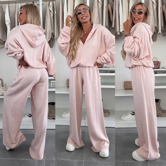 Damen Loungewear-Anzug aus weichem Fleece mit Kapuze und weitem Schnitt Nord Taschen