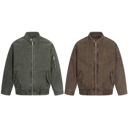 Herren kurz geschnittene Vintage‑Wasch Bomberjacke im Boxy‑Cut mit Stehkragen und Ärmel‑Reißverschluss Nord Taschen