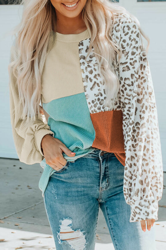 Damen Oversize-Patchwork-Pullover mit Animalprint und Strukturstrick Nord Taschen
