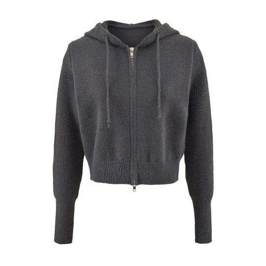 Damen Kurze Kapuzen-Strickjacke mit Reißverschluss und tailliertem Rippenbund Nord Taschen