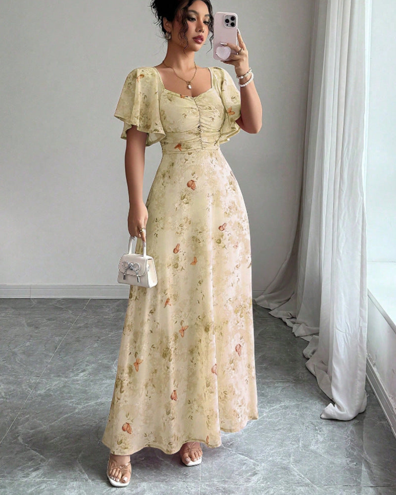 Damen Maxikleid mit fließendem Schnitt und romantischem Blumenmuster