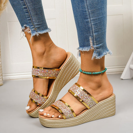 Damen Wedge-Sandalen mit funkelndem Glitter-Design und elegantem Riemensystem Nord Taschen
