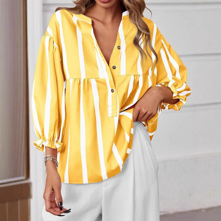 Damen oversize Bluse mit Streifenmuster und Knopfleiste