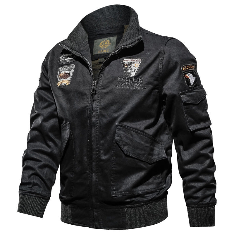 Herren Military-Canvas Bomberjacke mit Stickpatches und Ärmeltasche Nord Taschen