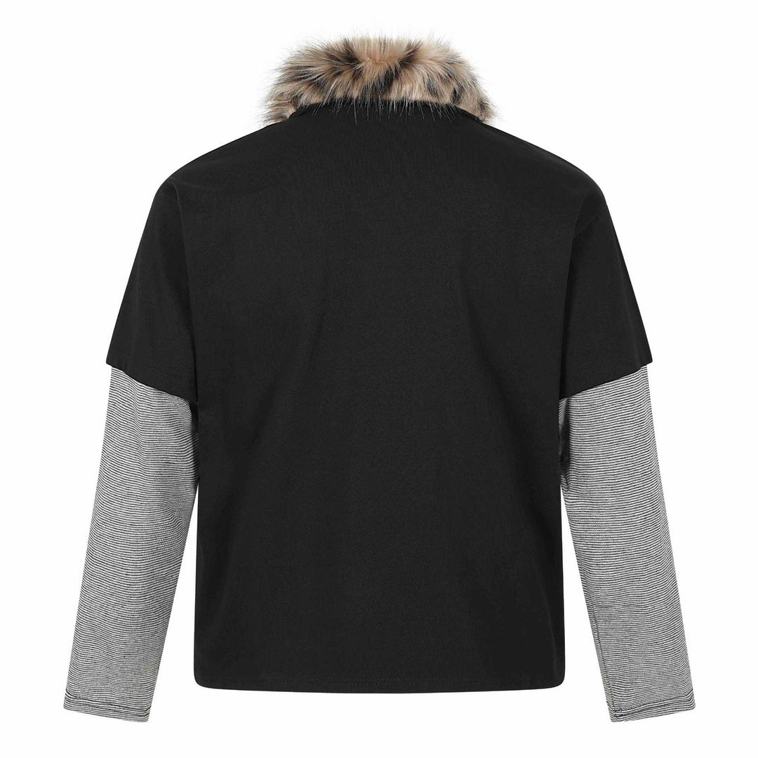 Damen Layered-Optik Langarm-Polo mit Kunstfellkragen und Wappenstickerei Nord Taschen
