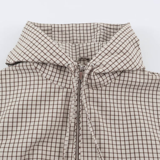Damen Kurzer Karierter Kapuzenblouson mit Tunnelzug, Reißverschluss und elastischen Bündchen Nord Taschen
