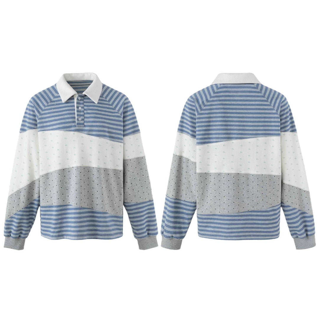 Damen Gestreifter Rugby-Pullover mit großem Kentkragen und Colourblock-Struktur Nord Taschen