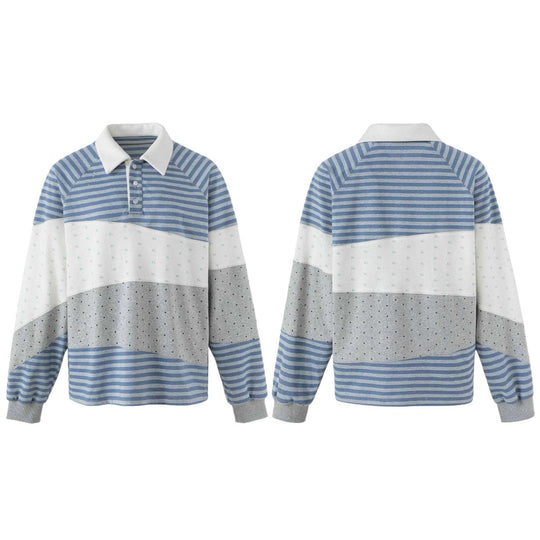 Damen Gestreifter Rugby-Pullover mit großem Kentkragen und Colourblock-Struktur Nord Taschen