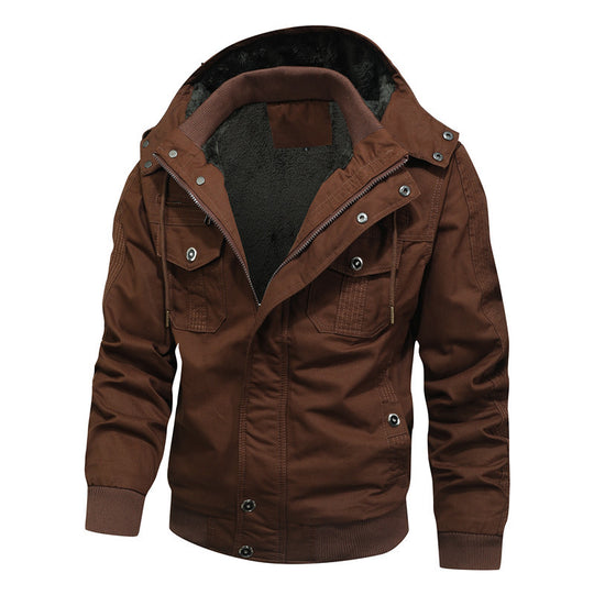 Herren Winddichte Canvas-Jacke mit Teddyfutter und Kapuze Nord Taschen