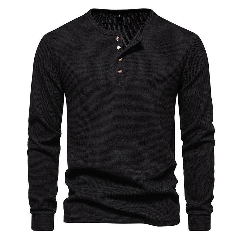 Herren Langarm-Henley-Shirt mit strukturiertem Oberflächenmuster und praktischen Knopfdetails
