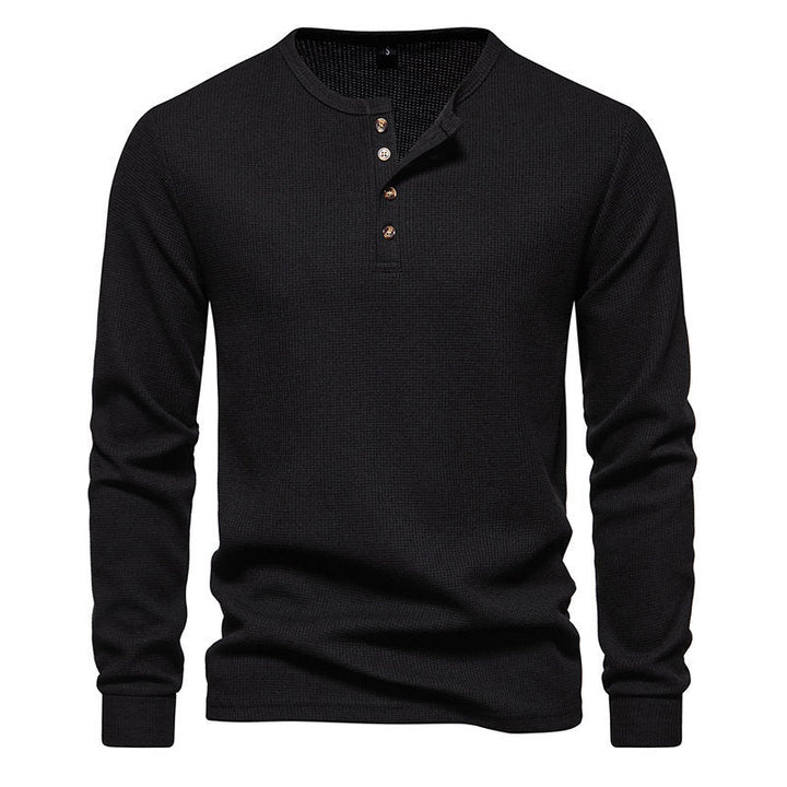 Herren Langarm-Henley-Shirt mit strukturiertem Oberflächenmuster und praktischen Knopfdetails