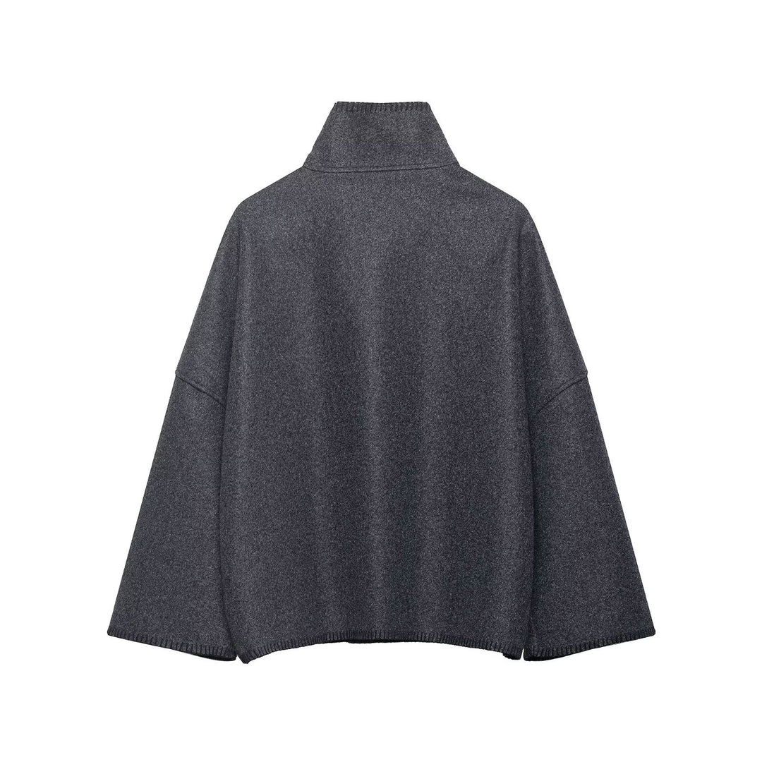 Damen Wollmix-Cape mit hohem Stehkragen, Knopfleiste und Ziernaht Nord Taschen