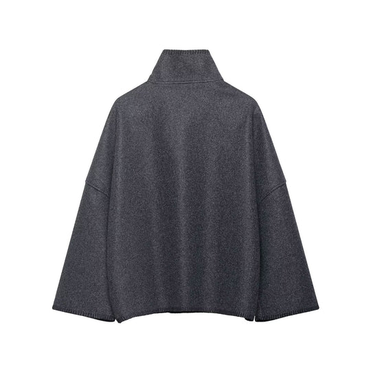 Damen Wollmix-Cape mit hohem Stehkragen, Knopfleiste und Ziernaht Nord Taschen