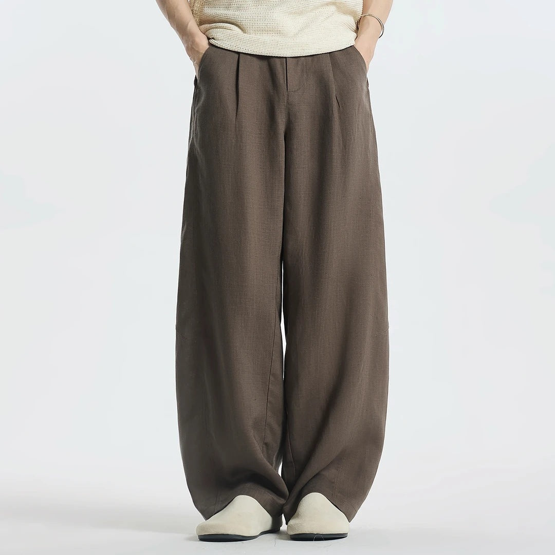 Damen Weitgeschnittene Leinenhose mit seitlichen Taschen Nord Taschen