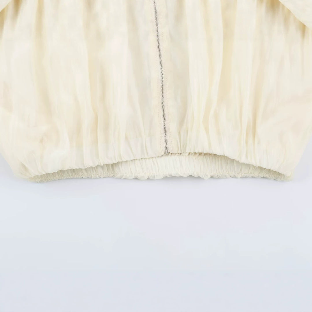 Damen Kurz geschnittene Wollmix-Jacke mit Stehkragen, Reißverschluss und Ballonärmeln Nord Taschen