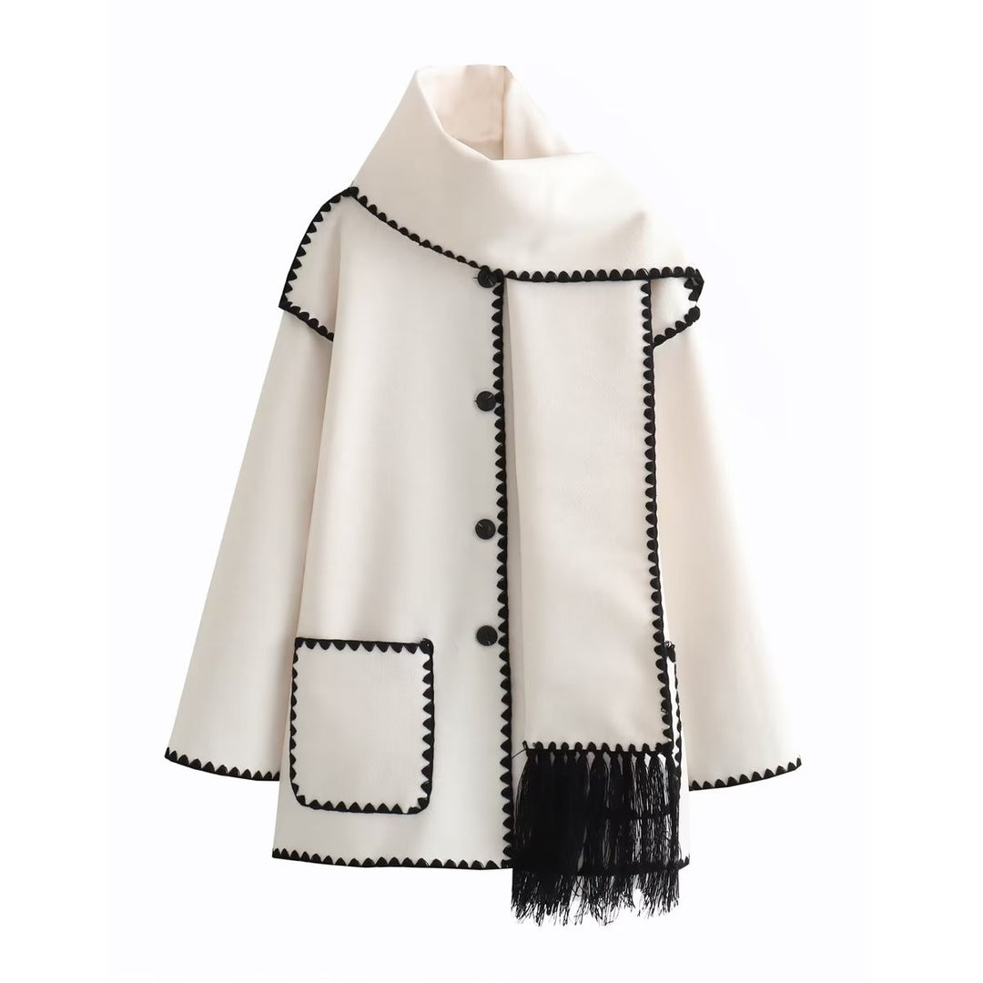 Damen Cape-Mantel mit angesetztem Fransen-Schal und Zier-Zickzacknaht Nord Taschen