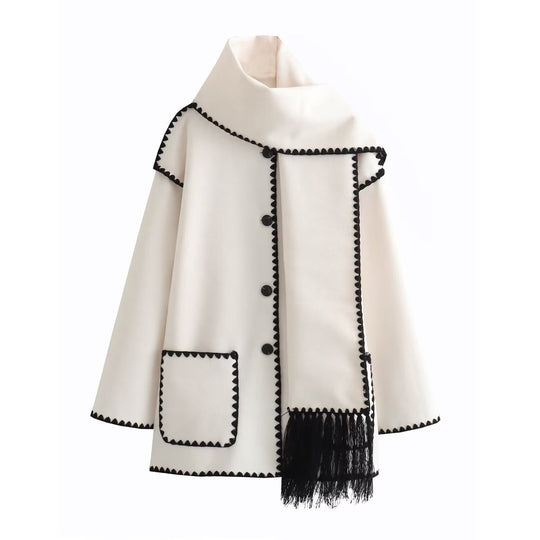 Damen Cape-Mantel mit angesetztem Fransen-Schal und Zier-Zickzacknaht Nord Taschen