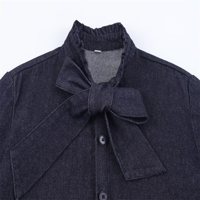 Damen Schimmernde Bluse mit Schleifenkragen und Ballonärmeln Nord Taschen