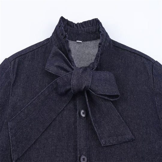 Damen Schimmernde Bluse mit Schleifenkragen und Ballonärmeln Nord Taschen