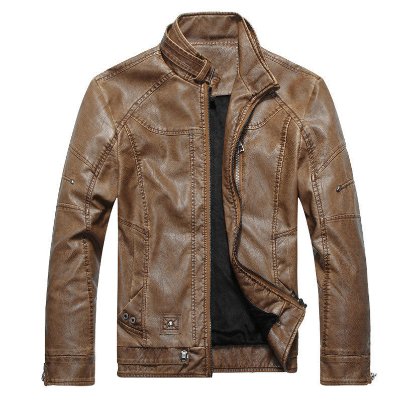 Herren Vintage-Lederoptik-Jacke im Bikerstil mit Stehkragen, Ziernähten und Reißverschluss-Details Nord Taschen