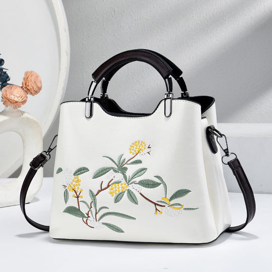 Damen Handtasche mit floraler Stickerei und abnehmbaren Schulterriemen Nord Taschen