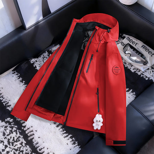 Damen Leichte wasserdichte Kapuzenjacke mit Teddy‑Charm und verdeckten Reißverschlusstaschen Nord Taschen