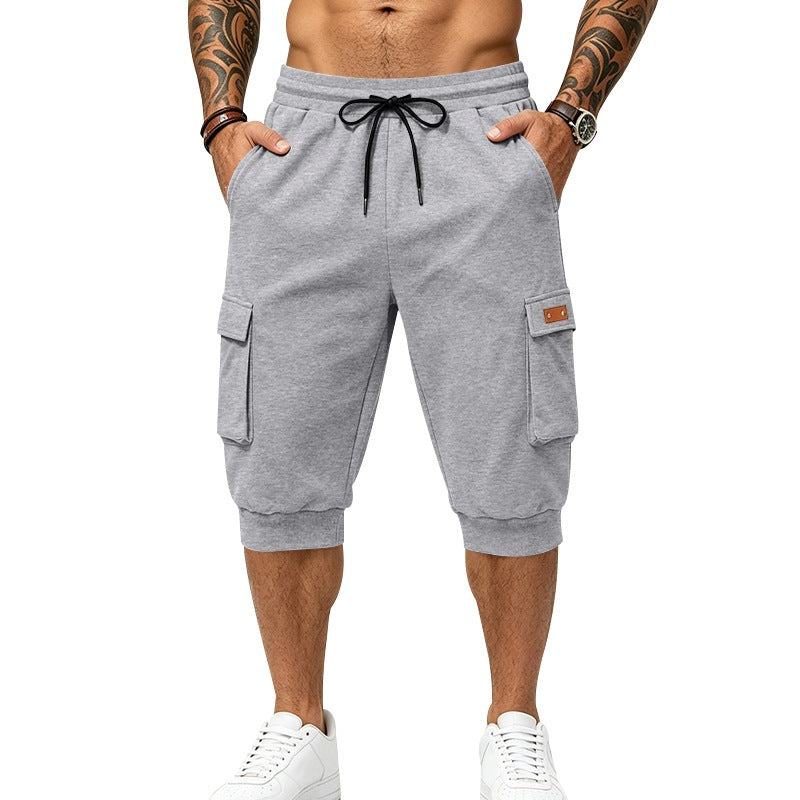 Herren Dreiviertel-Cargo-Jogginghose mit Kordelzug, aufgesetzten Taschen und Rippbündchen Nord Taschen