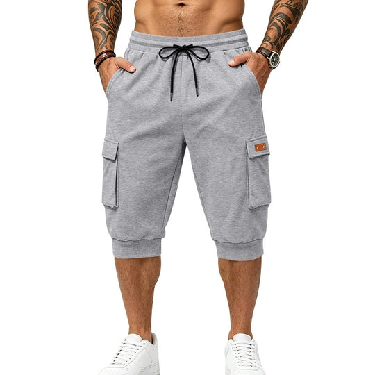 Herren Dreiviertel-Cargo-Jogginghose mit Kordelzug, aufgesetzten Taschen und Rippbündchen Nord Taschen