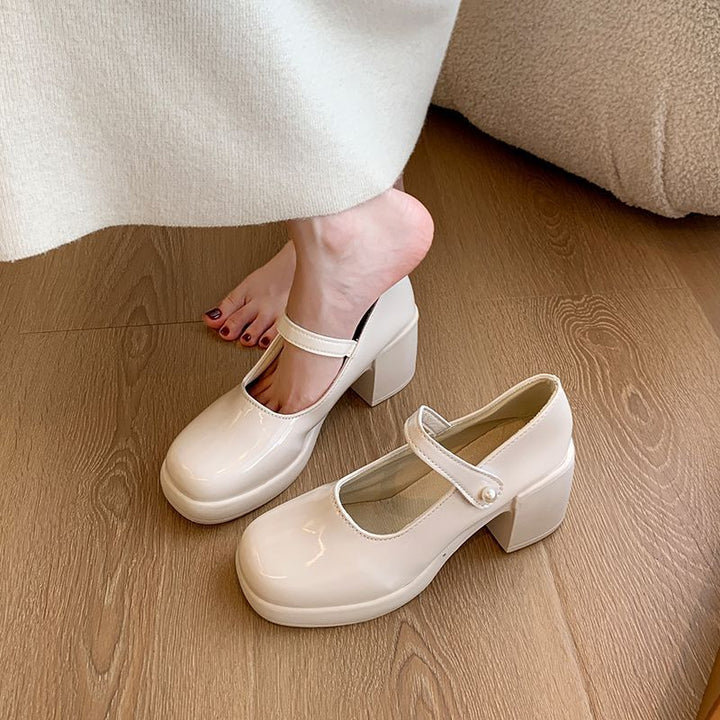 Damen elegante Mary Jane Schuhe mit Perlenschnalle