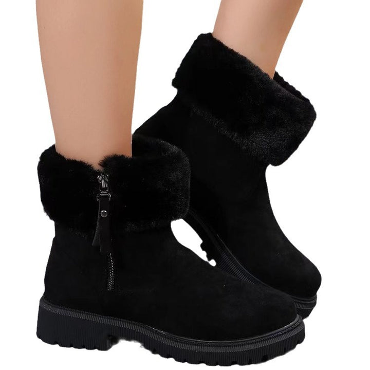 Damen  gefütterte Ankle-Boots mit vollem Fellkragen, robust profiliertem Laufsohle und seitlichem Reißverschluss Nord Taschen