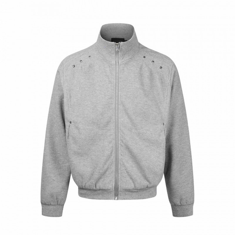 Unisex Grobgestrickte Zip‑Bomberjacke mit Stehkragen, Nieten‑Detail und Reißverschlusstaschen Nord Taschen