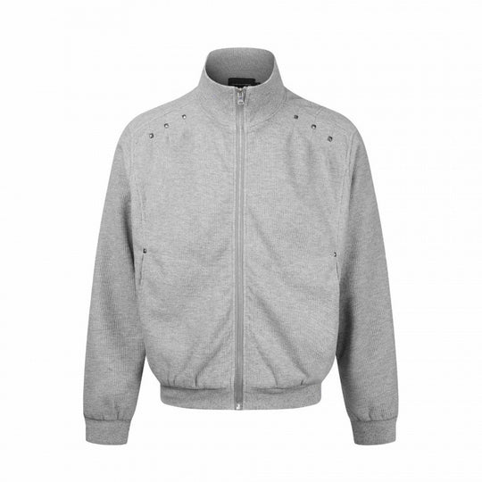 Unisex Grobgestrickte Zip‑Bomberjacke mit Stehkragen, Nieten‑Detail und Reißverschlusstaschen Nord Taschen