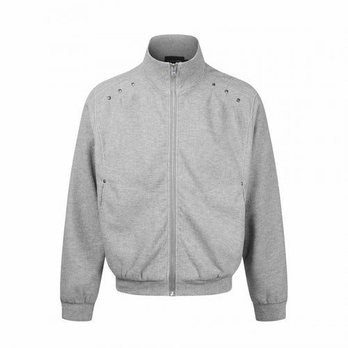 Unisex Grobgestrickte Zip‑Bomberjacke mit Stehkragen, Nieten‑Detail und Reißverschlusstaschen Nord Taschen