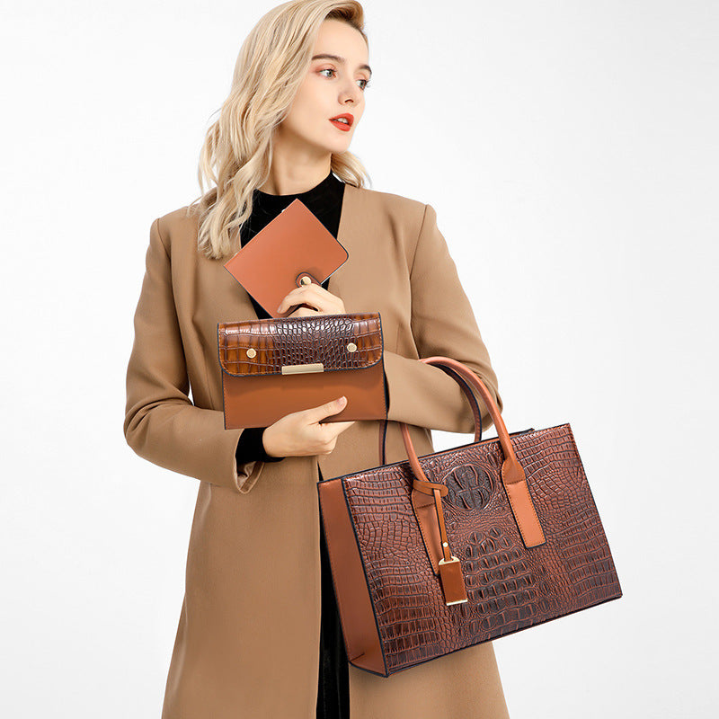 Damen Handtaschen Set aus hochwertigem Kunstleder mit Kroko-Prägung Nord Taschen