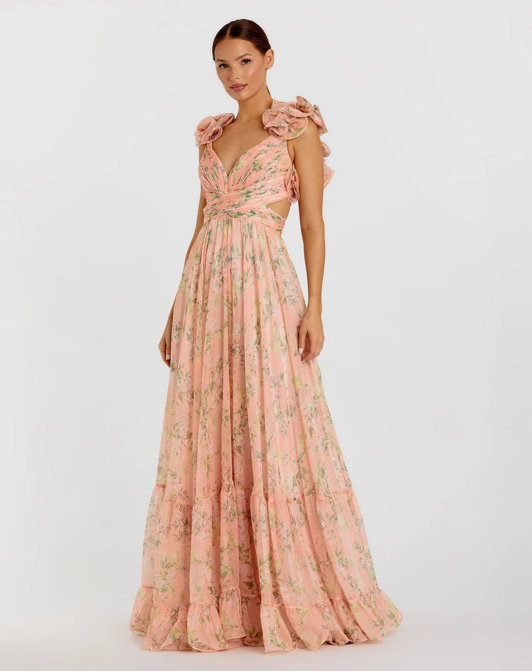 Damen Maxi-Kleid mit floralen Rüschen und schwingendem Design - Arvani