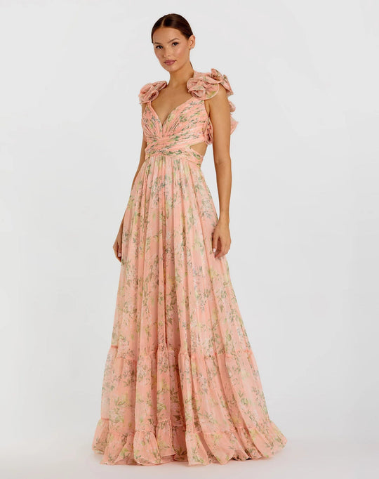 Damen Maxi-Kleid mit floralen Rüschen und schwingendem Design - Arvani