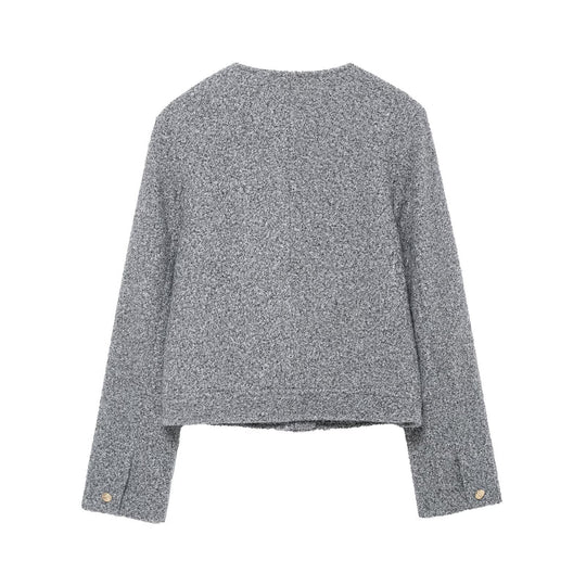 Damen Bouclé-Boxy-Jacke mit goldenen Knöpfen und aufgesetzten Taschen Nord Taschen