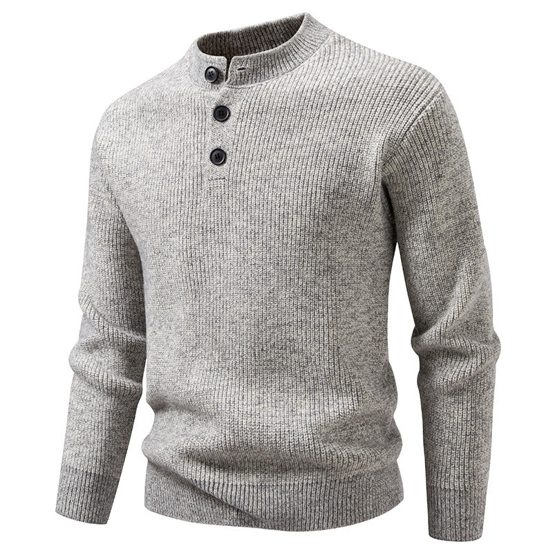 Herren Feinstrick-Henleypullover mit kurzem Stehkragen, Knopfleiste und Rippbündchen Nord Taschen