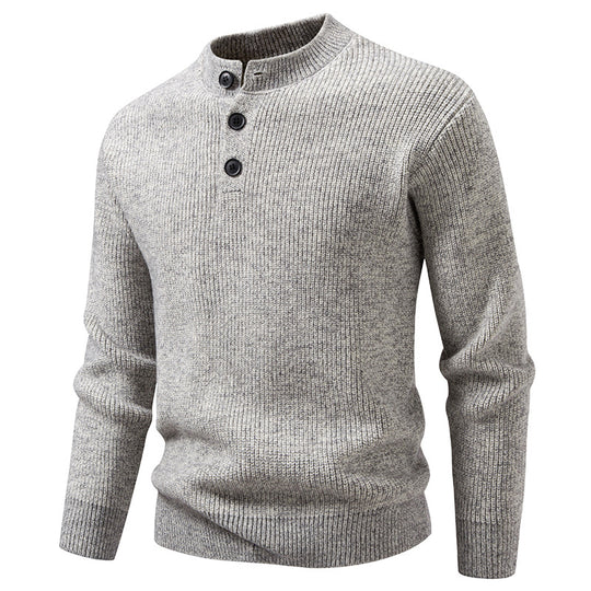 Herren Feinstrick-Henleypullover mit kurzem Stehkragen, Knopfleiste und Rippbündchen Nord Taschen