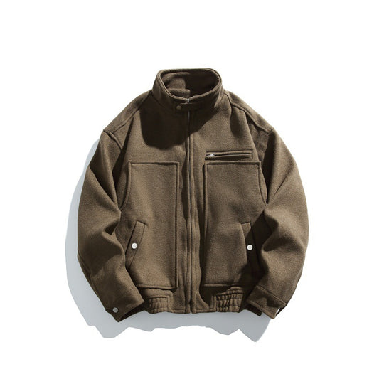 Herren Kurz geschnittener Boxy-Wollmix-Blouson mit Stehkragen, elastischem Saum und Reißverschluss-Brusttasche Nord Taschen
