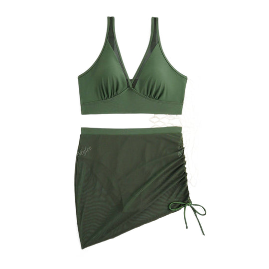 Damen Sportliches Bikini-Set mit transparentem Wickelrock