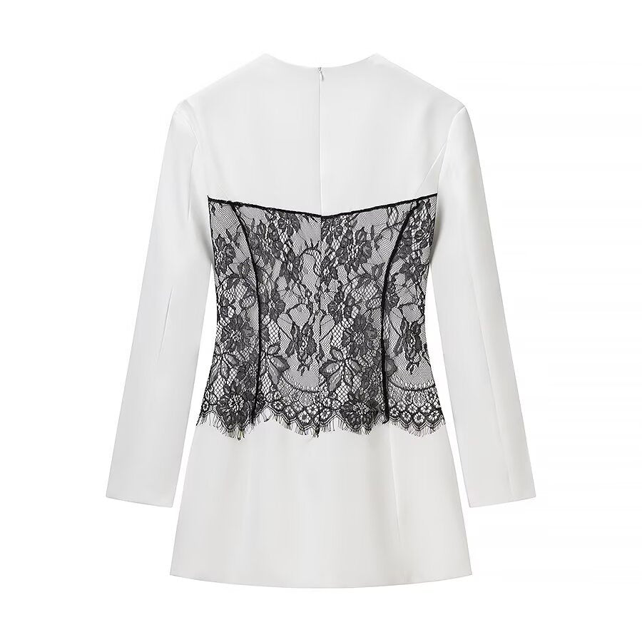 Damen Figurbetontes Minikleid mit Korsagen‑Optik und Spitzenapplikation Nord Taschen
