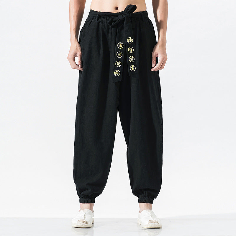 Damen weite Leinenhose mit Tunnelzug Bund Bindedetail und elastischen Knöchelabschlüssen Nord Taschen
