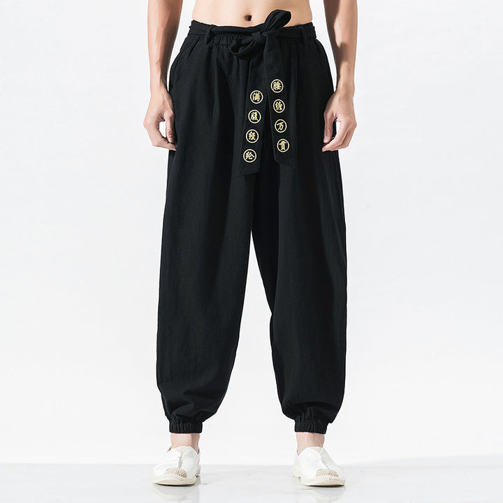 Damen weite Leinenhose mit Tunnelzug Bund Bindedetail und elastischen Knöchelabschlüssen Nord Taschen