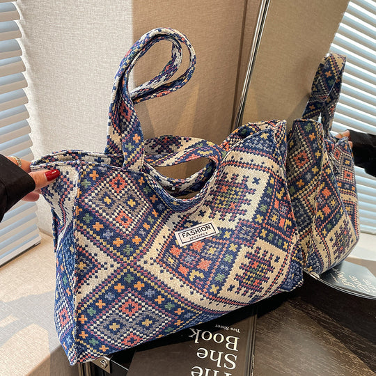 Damen Jute-Tragetasche mit modischem Ethnomuster Nord Taschen